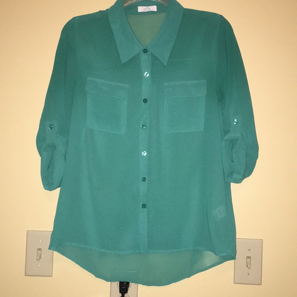 Turquoise Button-up Blouse